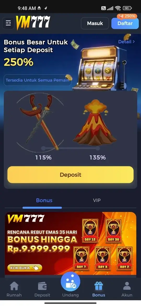 VM777 tampilan bonus deposit dan halaman utama